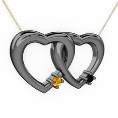 İkili Kalp Kolye - Sitrin ve siyah zirkon 925 ayar siyah rodyum kaplama gümüş kolye (40 cm gümüş rolo zincir) #hpyyxg