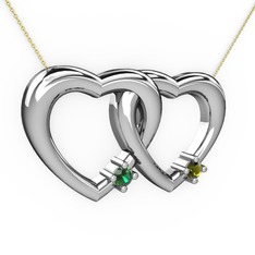 İkili Kalp Kolye - Yeşil kuvars ve peridot 18 ayar beyaz altın kolye (40 cm altın rolo zincir) #iq1g48