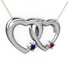 İkili Kalp Kolye - Lab safir ve garnet 14 ayar beyaz altın kolye (40 cm altın rolo zincir) #kyex1v