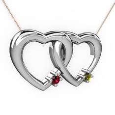 İkili Kalp Kolye - Rodolit garnet ve peridot 925 ayar gümüş kolye (40 cm rose altın rolo zincir) #l4by0i