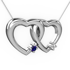 Lab safir ve swarovski 14 ayar beyaz altın kolye (40 cm beyaz altın rolo zincir)