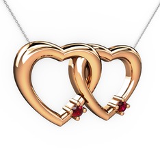 İkili Kalp Kolye - Garnet ve rodolit garnet 8 ayar rose altın kolye (40 cm beyaz altın rolo zincir) #l97hto