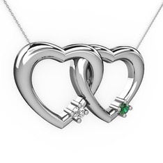 Swarovski ve yeşil kuvars 18 ayar beyaz altın kolye (40 cm beyaz altın rolo zincir)