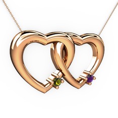 Peridot ve ametist 14 ayar rose altın kolye (40 cm rose altın rolo zincir)