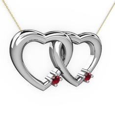 İkili Kalp Kolye - Garnet 14 ayar beyaz altın kolye (40 cm altın rolo zincir) #nri6pb