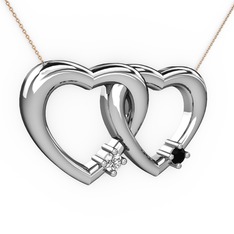 Swarovski ve siyah zirkon 8 ayar beyaz altın kolye (40 cm gümüş rolo zincir)