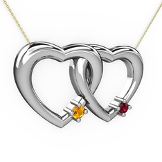 Sitrin ve rodolit garnet 14 ayar beyaz altın kolye (40 cm altın rolo zincir)