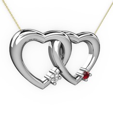 Beyaz zirkon ve garnet 18 ayar beyaz altın kolye (40 cm altın rolo zincir)