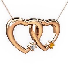 Swarovski ve sitrin 925 ayar rose altın kaplama gümüş kolye (40 cm rose altın rolo zincir)
