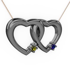 Peridot ve lab safir 925 ayar siyah rodyum kaplama gümüş kolye (40 cm rose altın rolo zincir)