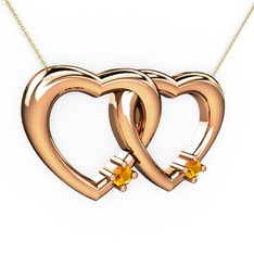 İkili Kalp Kolye - Sitrin 18 ayar rose altın kolye (40 cm altın rolo zincir) #rpiv74