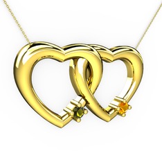 İkili Kalp Kolye - Peridot ve sitrin 8 ayar altın kolye (40 cm altın rolo zincir) #rs9yt5