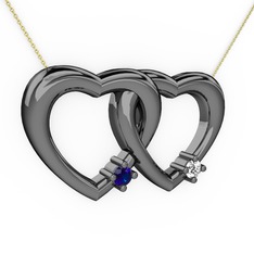 İkili Kalp Kolye - Lab safir ve swarovski 925 ayar siyah rodyum kaplama gümüş kolye (40 cm altın rolo zincir) #rw7ksc