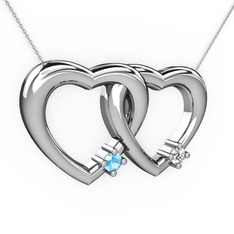 İkili Kalp Kolye - Akuamarin ve beyaz zirkon 925 ayar gümüş kolye (40 cm gümüş rolo zincir) #sckdvp