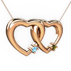 Akuamarin ve peridot 925 ayar rose altın kaplama gümüş kolye (40 cm rose altın rolo zincir)