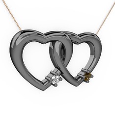 İkili Kalp Kolye - Swarovski ve dumanlı kuvars 925 ayar siyah rodyum kaplama gümüş kolye (40 cm rose altın rolo zincir) #uslmso
