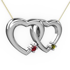 Garnet ve peridot 18 ayar beyaz altın kolye (40 cm altın rolo zincir)