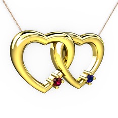 İkili Kalp Kolye - Rodolit garnet ve lab safir 18 ayar altın kolye (40 cm rose altın rolo zincir) #wb9ca7