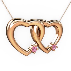 İkili Kalp Kolye - Pembe kuvars 8 ayar rose altın kolye (40 cm rose altın rolo zincir) #xaar8w