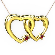 İkili Kalp Kolye - Garnet 925 ayar altın kaplama gümüş kolye (40 cm rose altın rolo zincir) #xgmkj4