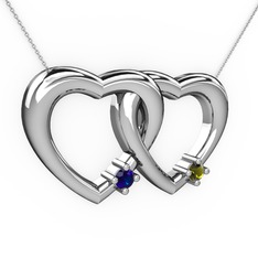 İkili Kalp Kolye - Lab safir ve peridot 8 ayar beyaz altın kolye (40 cm beyaz altın rolo zincir) #xrvp3t