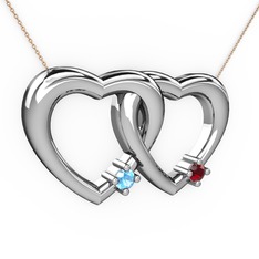 Akuamarin ve garnet 14 ayar beyaz altın kolye (40 cm rose altın rolo zincir)