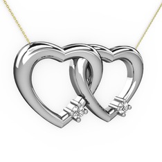 İkili Kalp Kolye - Pırlanta ve swarovski 14 ayar beyaz altın kolye (0.036 karat, 40 cm altın rolo zincir) #yd21wy