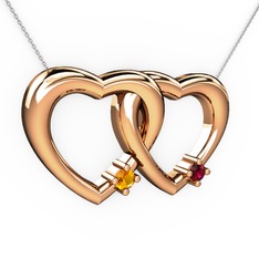 İkili Kalp Kolye - Sitrin ve rodolit garnet 925 ayar rose altın kaplama gümüş kolye (40 cm gümüş rolo zincir) #yme0ph
