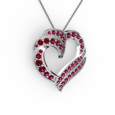 Rodolit garnet 14 ayar beyaz altın kolye (40 cm gümüş rolo zincir)