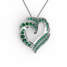 Kalp Kolye - Yeşil kuvars 8 ayar beyaz altın kolye (40 cm gümüş rolo zincir) #115ycm4