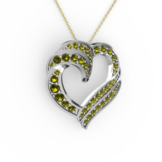Kalp Kolye - Peridot 8 ayar beyaz altın kolye (40 cm altın rolo zincir) #1171927