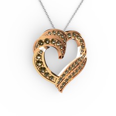 Kalp Kolye - Dumanlı kuvars 14 ayar rose altın kolye (40 cm beyaz altın rolo zincir) #118s2y9