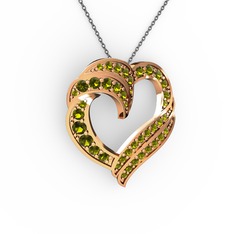 Kalp Kolye - Peridot 14 ayar rose altın kolye (40 cm gümüş rolo zincir) #11qay9t