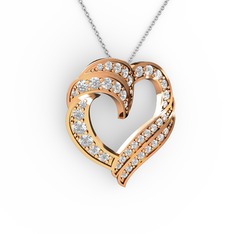 Kalp Kolye - Swarovski 8 ayar rose altın kolye (40 cm beyaz altın rolo zincir) #12cddb9