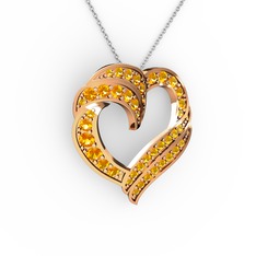 Kalp Kolye - Sitrin 18 ayar rose altın kolye (40 cm beyaz altın rolo zincir) #12pts7q