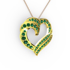 Kalp Kolye - Yeşil kuvars 14 ayar altın kolye (40 cm gümüş rolo zincir) #12pwnb2