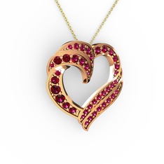 Kalp Kolye - Rodolit garnet 18 ayar rose altın kolye (40 cm altın rolo zincir) #132kf6p