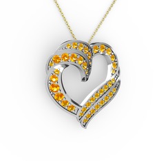 Kalp Kolye - Sitrin 14 ayar beyaz altın kolye (40 cm altın rolo zincir) #14mjuwh