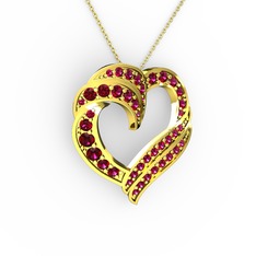 Kalp Kolye - Rodolit garnet 14 ayar altın kolye (40 cm altın rolo zincir) #14tmejd