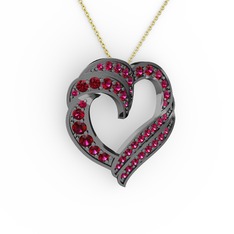 Kalp Kolye - Rodolit garnet 925 ayar siyah rodyum kaplama gümüş kolye (40 cm altın rolo zincir) #155c6bk