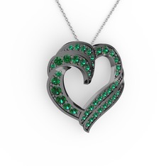 Kalp Kolye - Yeşil kuvars 925 ayar siyah rodyum kaplama gümüş kolye (40 cm beyaz altın rolo zincir) #16mz4w8