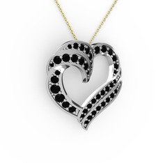 Kalp Kolye - Siyah zirkon 8 ayar beyaz altın kolye (40 cm altın rolo zincir) #176ff8c