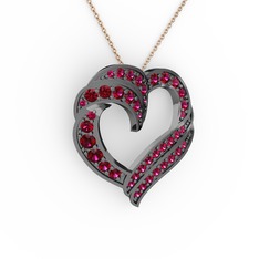 Kalp Kolye - Rodolit garnet 925 ayar siyah rodyum kaplama gümüş kolye (40 cm gümüş rolo zincir) #17lawoz