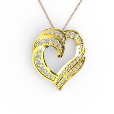 Kalp Kolye - Beyaz zirkon 14 ayar altın kolye (40 cm rose altın rolo zincir) #1agbifu