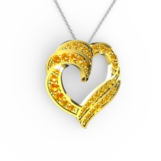 Kalp Kolye - Sitrin 18 ayar altın kolye (40 cm beyaz altın rolo zincir) #1ansplo