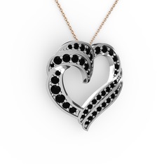 Kalp Kolye - Siyah zirkon 925 ayar gümüş kolye (40 cm rose altın rolo zincir) #1b7vqn1