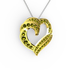 Kalp Kolye - Peridot 14 ayar altın kolye (40 cm gümüş rolo zincir) #1bdo9tm