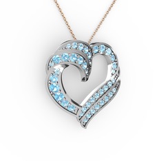 Kalp Kolye - Akuamarin 925 ayar gümüş kolye (40 cm rose altın rolo zincir) #1cxomrj