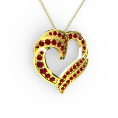Kalp Kolye - Garnet 8 ayar altın kolye (40 cm altın rolo zincir) #1e8fy6m