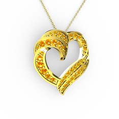 Kalp Kolye - Sitrin 18 ayar altın kolye (40 cm gümüş rolo zincir) #1ei432h